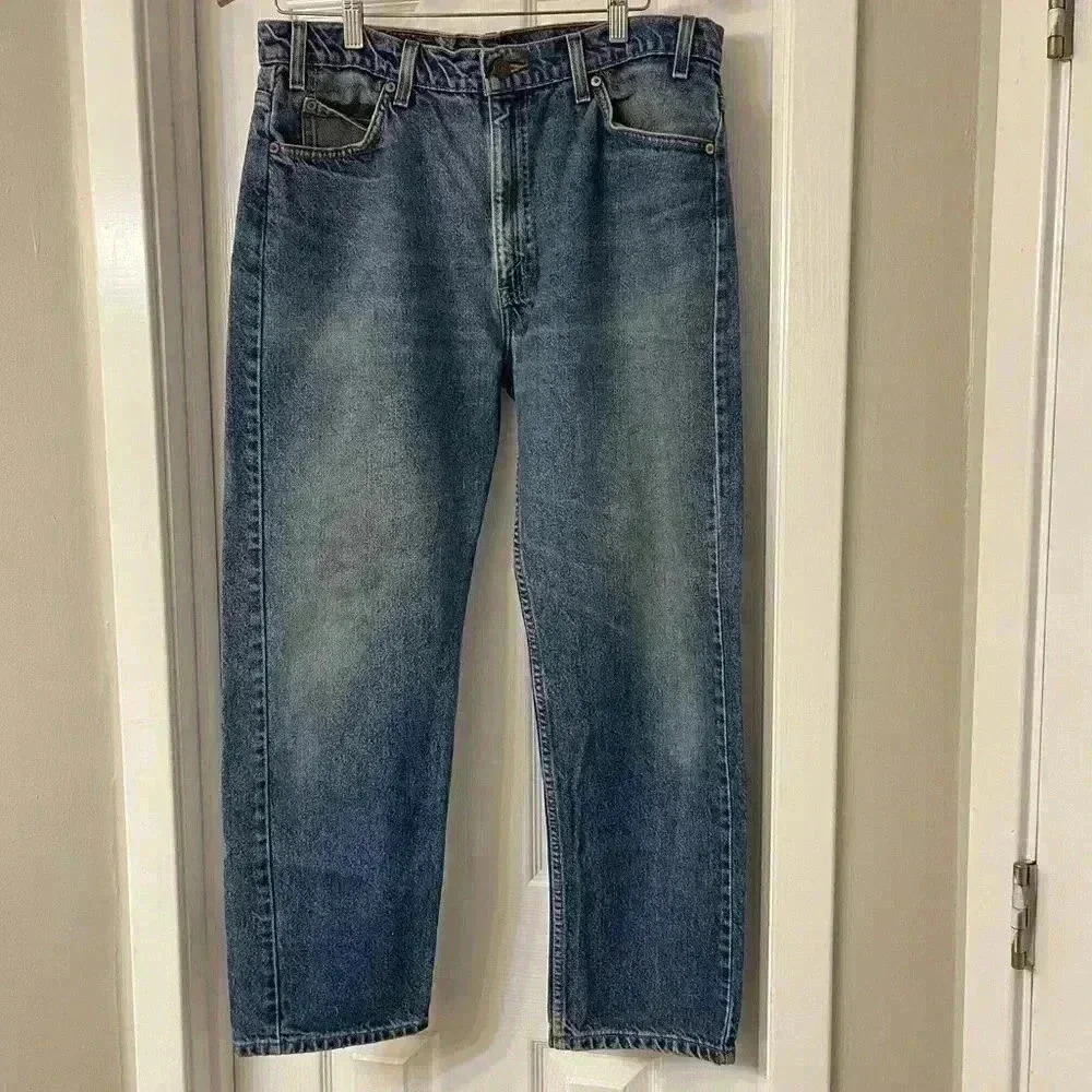 Vintage LEVI'S 505 blue Blank ORANGE TAB pure cotton made USA Jeans 36x30